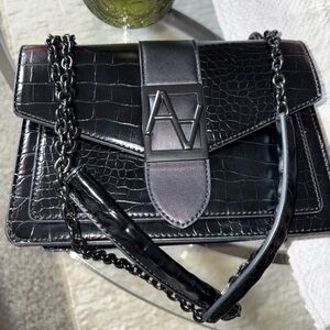 Aldo Black Croc-Embossed Shoulder Bag